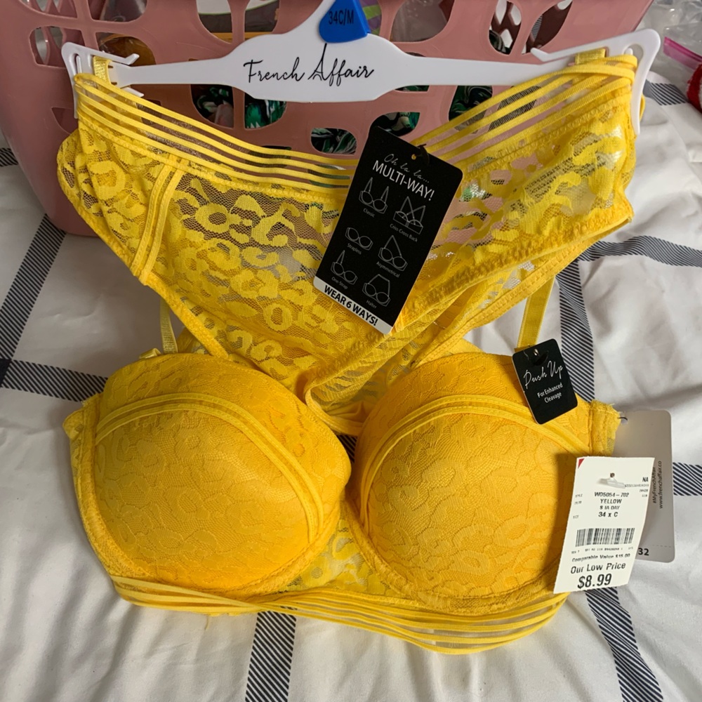 Yellow Push-up Bra Set 34C